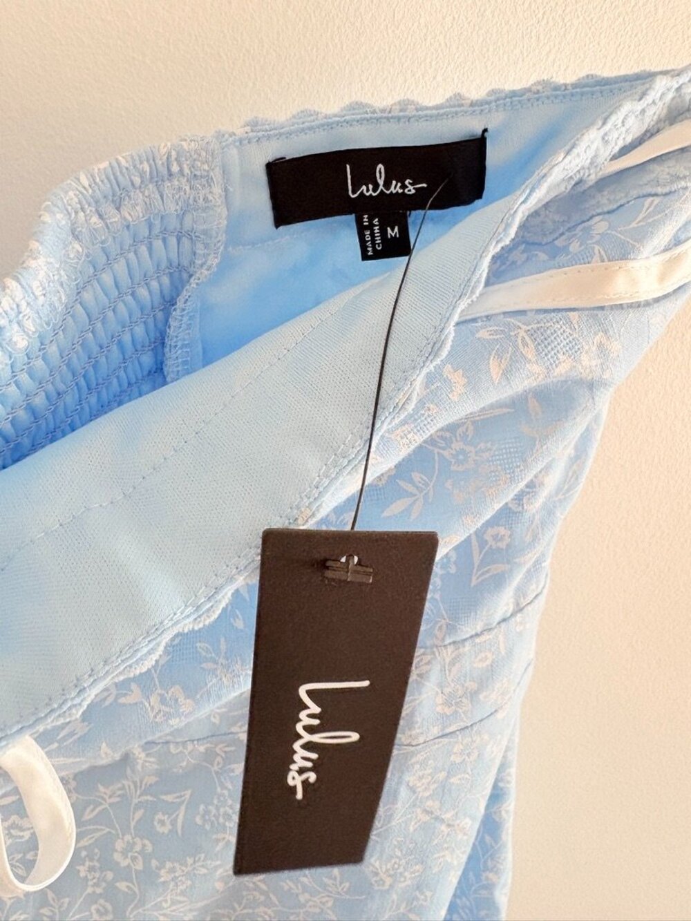Lulus Precious Babe Floral Ribbon Strapless Mini Dress NWT Light Blue Sz Medium - Picture 8 of 10
